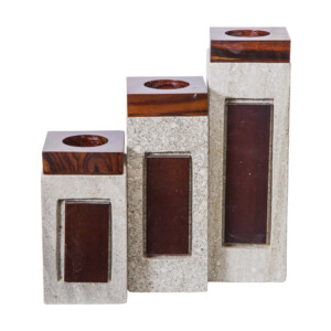 Candle Holder: Square Stone/ Wood; 3pc Set Ref. ST-11
