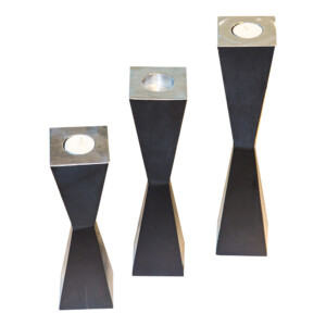 Aluminium/ Wood Candle Holder; 3pc Set