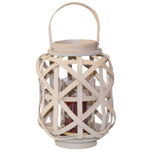Wood Candle Lantern With Glass: (20x20x30)cm, Grey