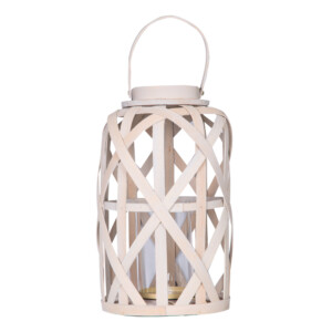 Wood Candle Lantern With Glass: (23x23x39)cm, Grey