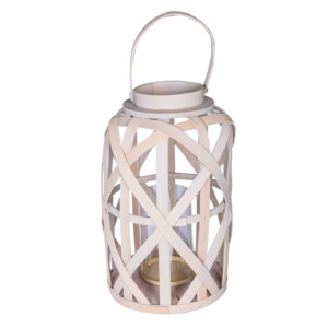 Wood Candle Lantern With Glass: (23x23x39)cm, Grey