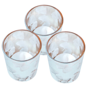 Glass Candle Holder Set; 3pc With LED TeaLight