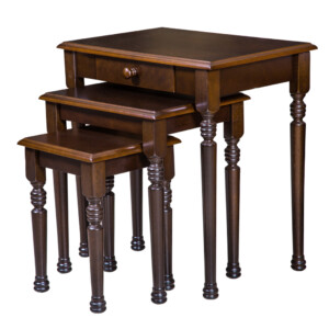 CEMAL : Wooden Nesting Table Set With Drawer, 3pc Set