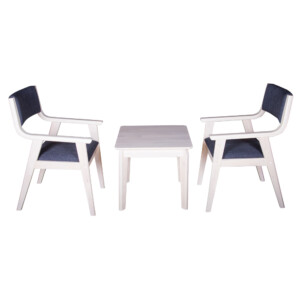 End Table- Wood Top (56x56x51)cm + 2 Arm Chairs (53x60x86)cm, Black/White