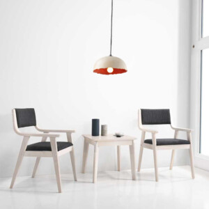 End Table- Wood Top (56x56x51)cm + 2 Arm Chairs (53x60x86)cm, Black/White