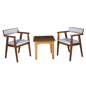 End Table- Wood Top (56x56x51)cm + 2 Dining Arm Chairs (55x53x76)cm, Light Grey/Walnut
