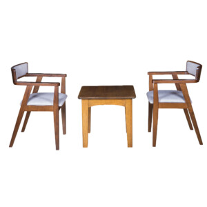End Table- Wood Top (56x56x51)cm + 2 Dining Arm Chairs (55x53x76)cm, Light Grey/Walnut