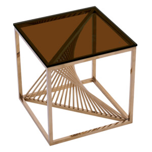 Glass Top Side Table (49x49x51)cm, Rose Gold/Tea