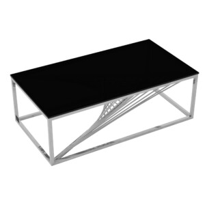 Glass Top Coffee Table (130x70x45)cm, Silver/Black