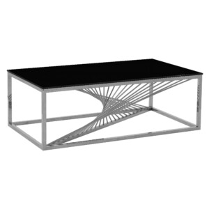 Glass Top Coffee Table (130x70x45)cm, Silver/Black