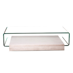 Bent Glass Coffee Table: (120x70x33)cm, Grey Melamine