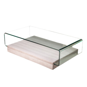 Bent Glass Coffee Table: (120x70x33)cm, Grey Melamine