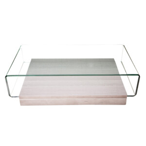 Bent Glass Coffee Table: (120x70x33)cm, Grey Melamine