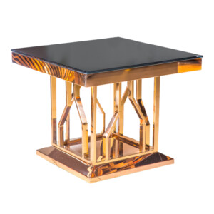 Glass Top Side Table (60x60x50)cm, Rose Gold/Black