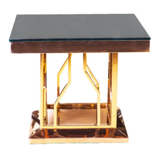 Glass Top Side Table (60x60x50)cm, Rose Gold/Black