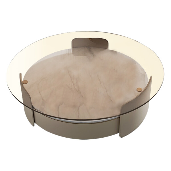 Round Coffee Table (Glasstop): (100x30)cm, Light Khaki