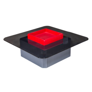 Coffee Table GlassTop: (100x100x38)cm, Grey/Red