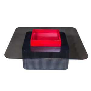 Coffee Table GlassTop: (100x100x38)cm, Grey/Red