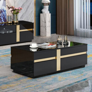 Coffee Table, (120x60x40)cm, Glossy Black/Rose Gold