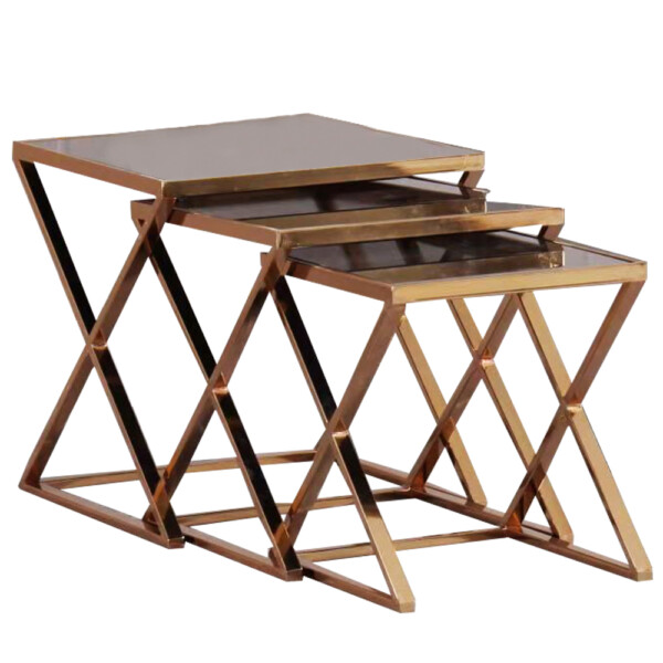 Nesting Table; 3pc Set, Black/Rose Gold