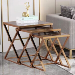 Nesting Table; 3pc Set, Black/Rose Gold