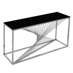 Glass Top Console Table (160x45x80)cm, Silver/Black