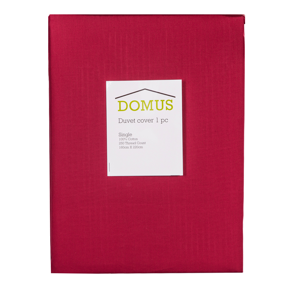 Domus: Duvet Cover: Single, 250Tc 100% Cotton: (160x220)cm, Burgundy