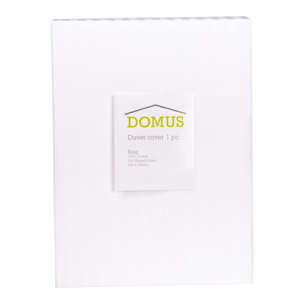 Domus: Duvet Cover: King, 250 100% Cotton Stripe: (260x240)cm, White