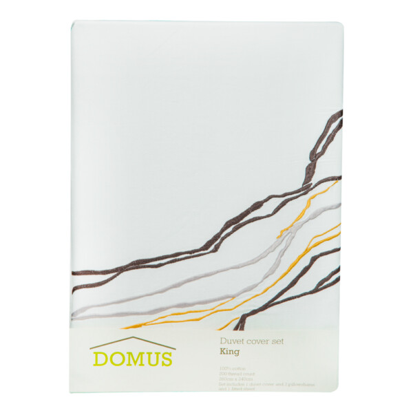 Domus: King Duvet Cover Set: 4pcs: (240x260)cm, White with edge pattern
