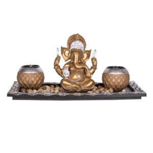 ALLBRIGHT: Tealight Candles With Stones And Buddha; 32.5x15x15.5cm Ref.3AB4120