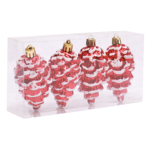 X'Mas Decoration, Cone Shape, 4pc Set, Red