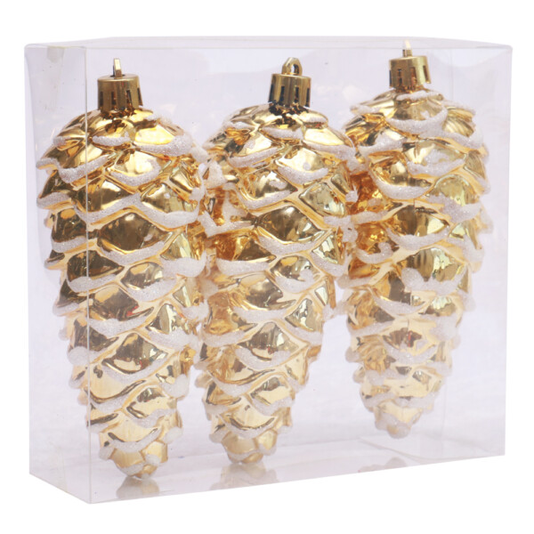 X'Mas Decoration, Cone Shape, 3pc Set, Gold