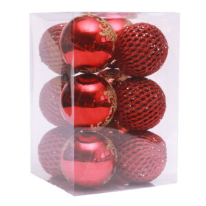 X'Mas Decoration Balls, 12pc Pack, Red