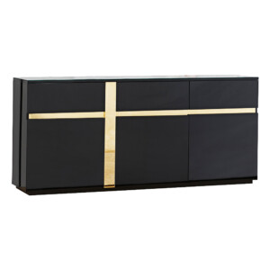 Dining Cabinet, (180x40x80)cm + Wall Mirror, (180x2.5x70)cm, Glossy Black/ Rose Gold