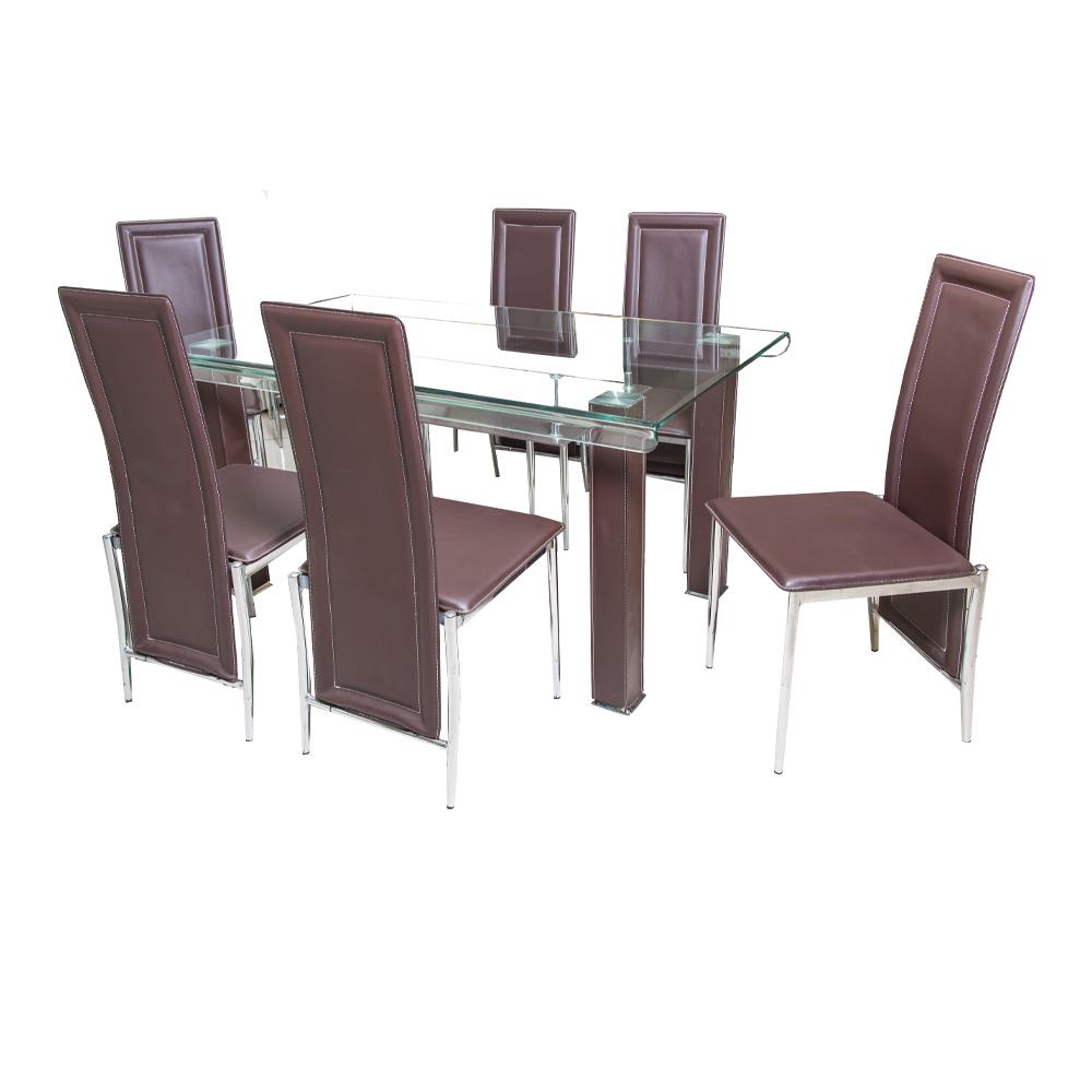 Clara Dining Table (1.5M) Glass Top + 6 Divo Side Chairs