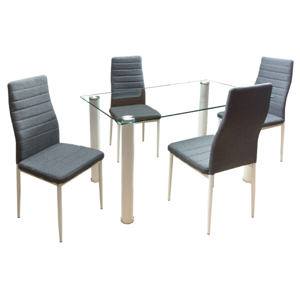 AVATAR: Dining Table (1.2M), Glass Top + 4 Fabric Side Chairs
