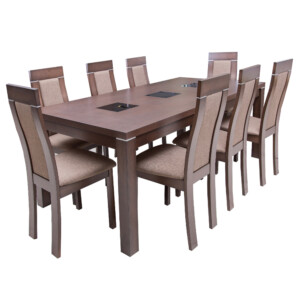 Dining Table + 8 Side Chairs, Burn Beech/Golden Honey