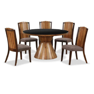 HOTWIN: FORTUNE Dining Set: Round Dining Table- Glass Top (152x76cm) + 8 Side Chairs