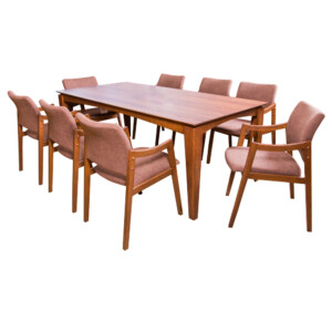 ELK-DESA: Dining Table (210x100x76cm) #EDWD3780(DT-RECT)S000BC+ 8 SideChairs #EDWD3781(DC-FCPN/FLTT)S000BC