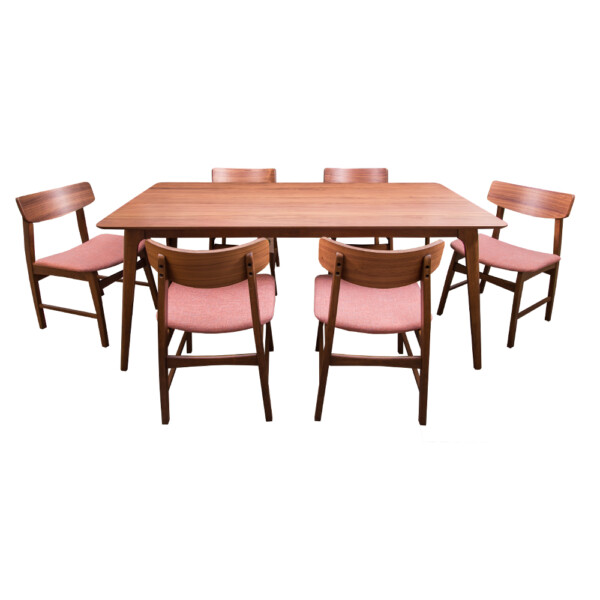 ELK-DESA: Dining Table (180x90x75cm) #EDWD3769(DT-RECT)S000BC+ 6 Side Chairs #EDWD3795(DC-FBEI)S000BC