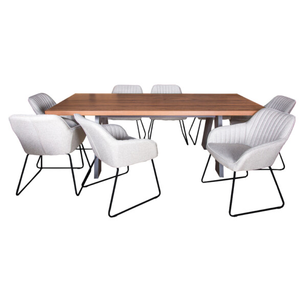 LINDEN: Dining Table (220x100x74.5cm) #A9066 + 8 Side Chairs (61x63x81cm) #OS-WX03