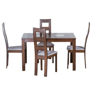 Dining Table + 4 Side Chairs, Burn Beech/Camel