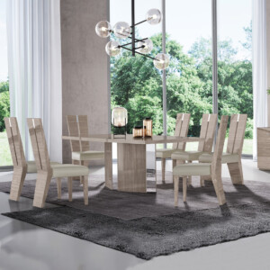 Perfect Line: Dining Table (240x110x76cm) + 8 Side Chairs, BeigeAngley
