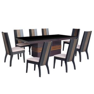Dining Table-Glass Top (213x106)cm + 8 Bali Side Chairs, Light Wenge