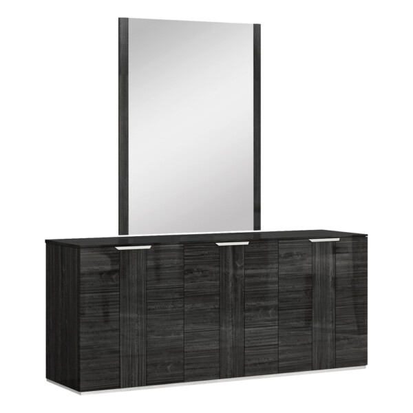 Buffet Cabinet; (176.5x48.5x76)cm + Mirror; (90x120)cm, Grey Angley