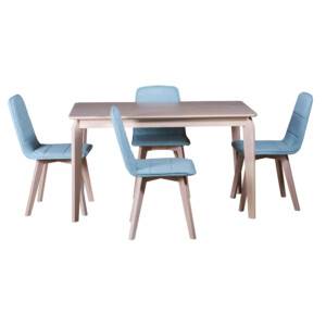 Dining Table- Wood Top (130x80x74)cm + 4 Side Chairs (47x53x85)cm, Blue/White