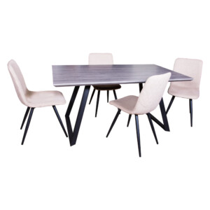 Dining Table (1.6x0.9M), Wood Top + 4 Fabric Side chairs