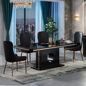 Select: Dining Table + 8 Side Chairs, GlossyBlack/RoseGold