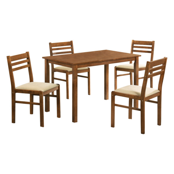 Dining Table (110x70x73.5)cm, Wood Top + 4 Velvet Side Chairs, Light Brown