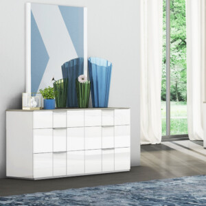 Dresser; (145.5x48.5x76)cm + Mirror; (90x2x120)cm, White/Flannel Grey